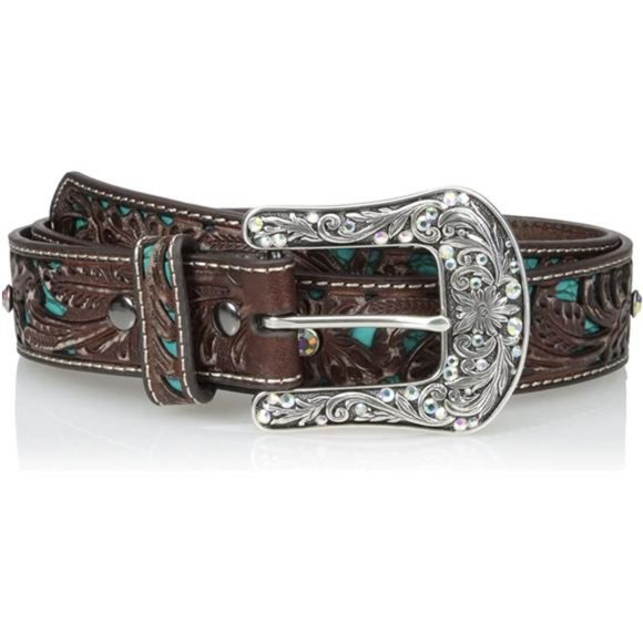 Ariat Women\'s Turquoise Inlay Floral Bling Belt